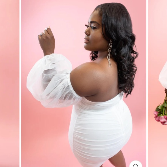 White Off-Shoulder Ruched Mini Dress, Perfect for Bridal Shower or Bachelorette! - Picture 2 of 4